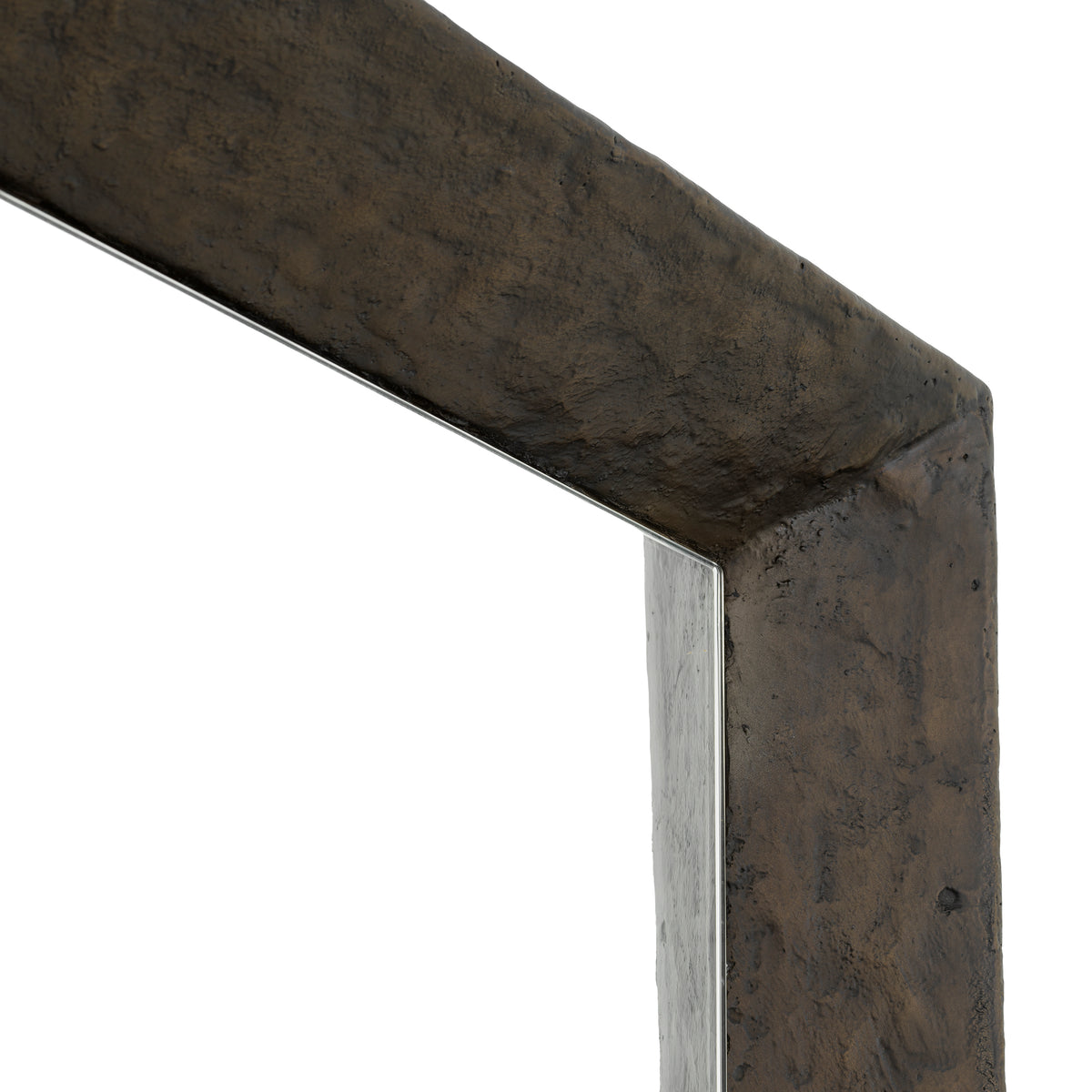 Close up of the textured bronze frame on an Eichholtz Othello Square Mirror