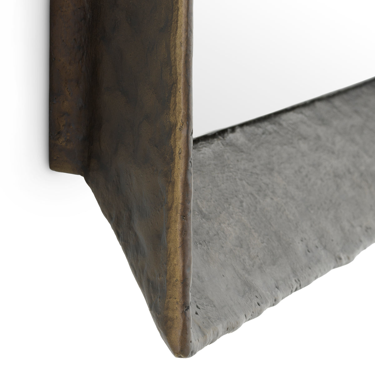 Close up of the textured bronze frame on an Eichholtz Othello Square Mirror
