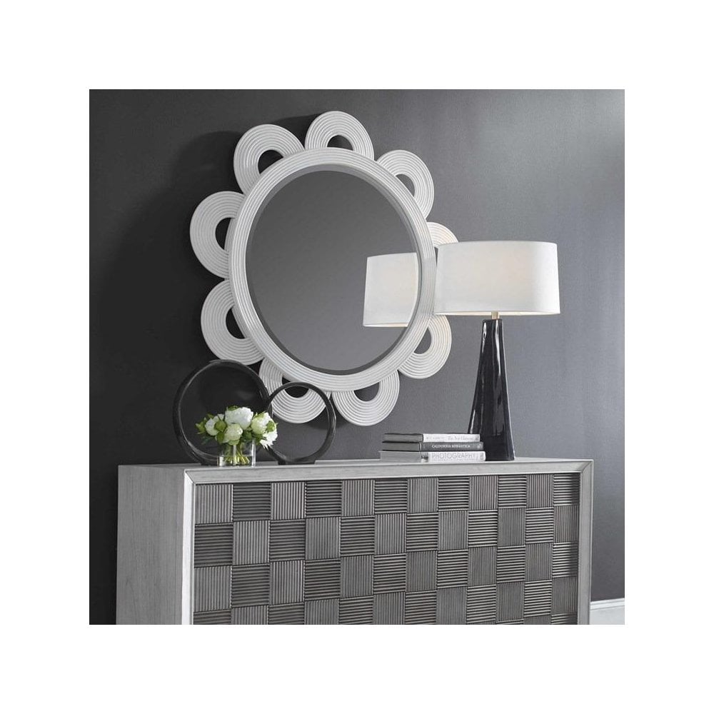 Clematis White Rattan Round Mirror