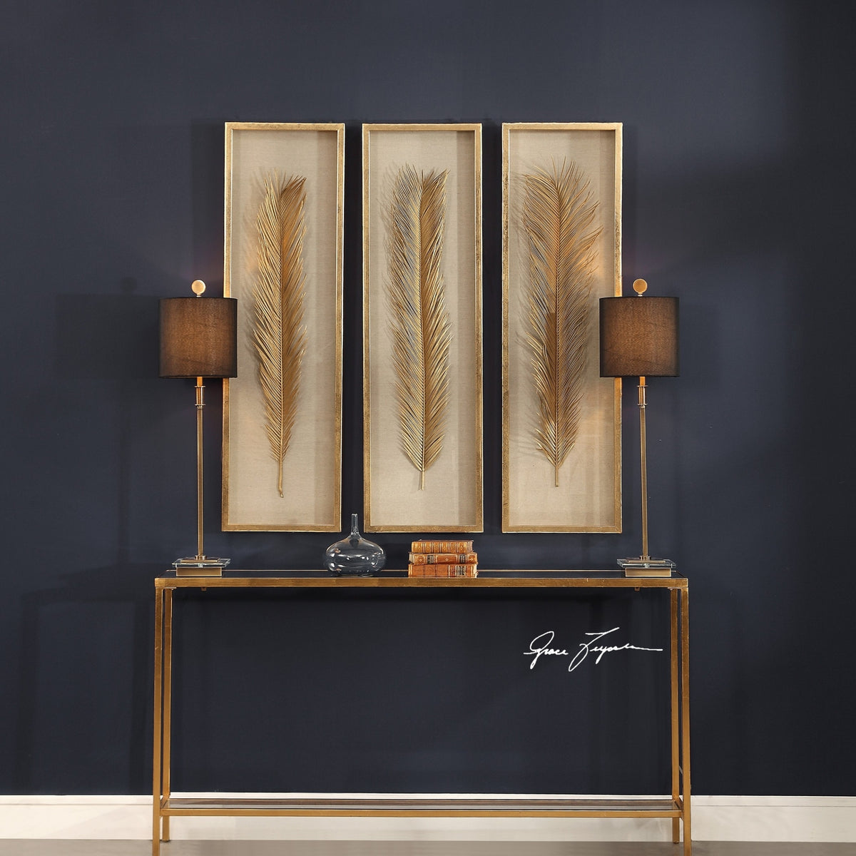 Palma Gold Leaf Shadow Box Set Of 3