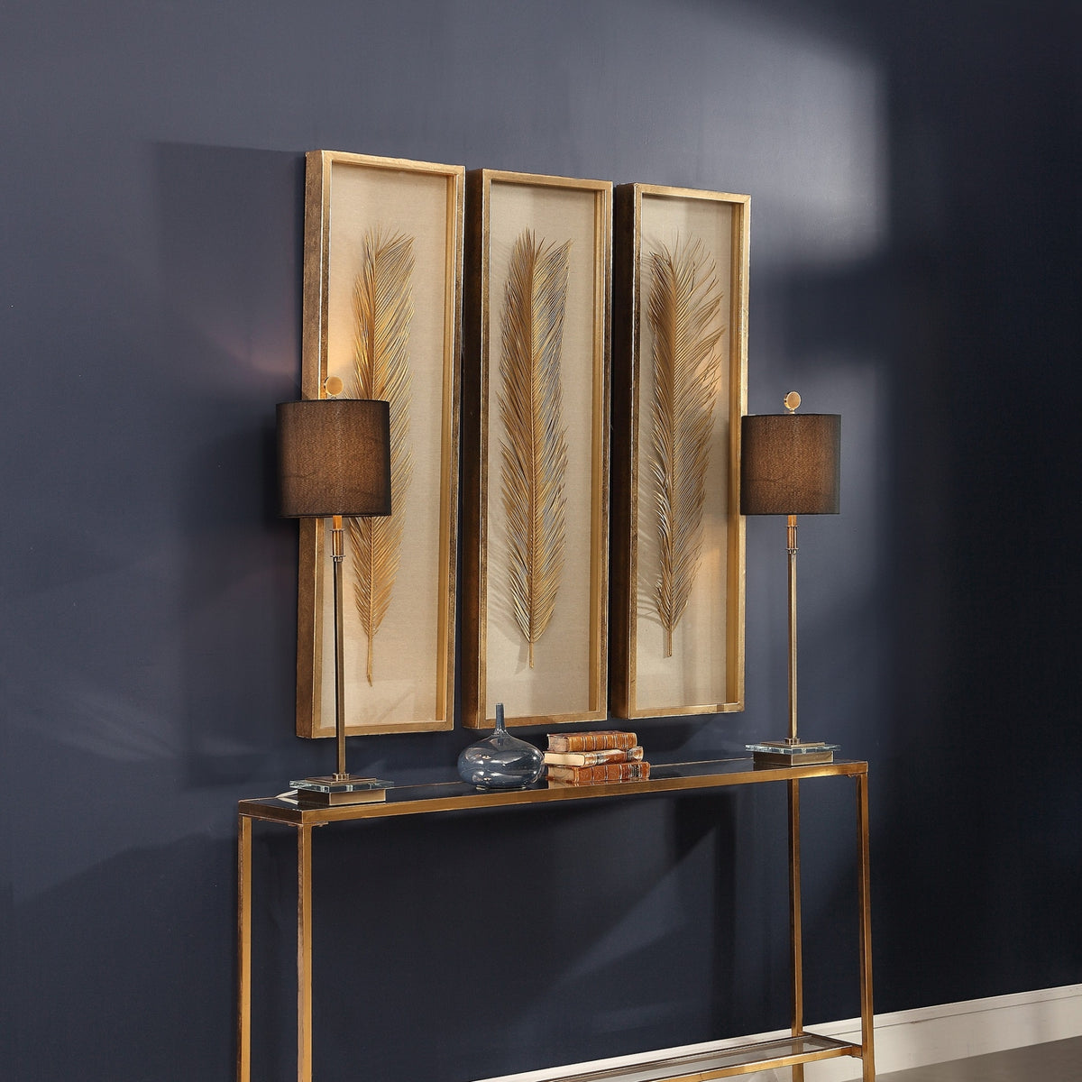 Palma Gold Leaf Shadow Box Set Of 3