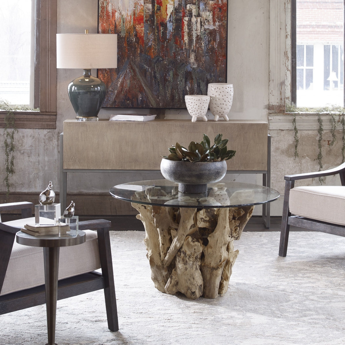 Driftwood Glass Top Coffee Table