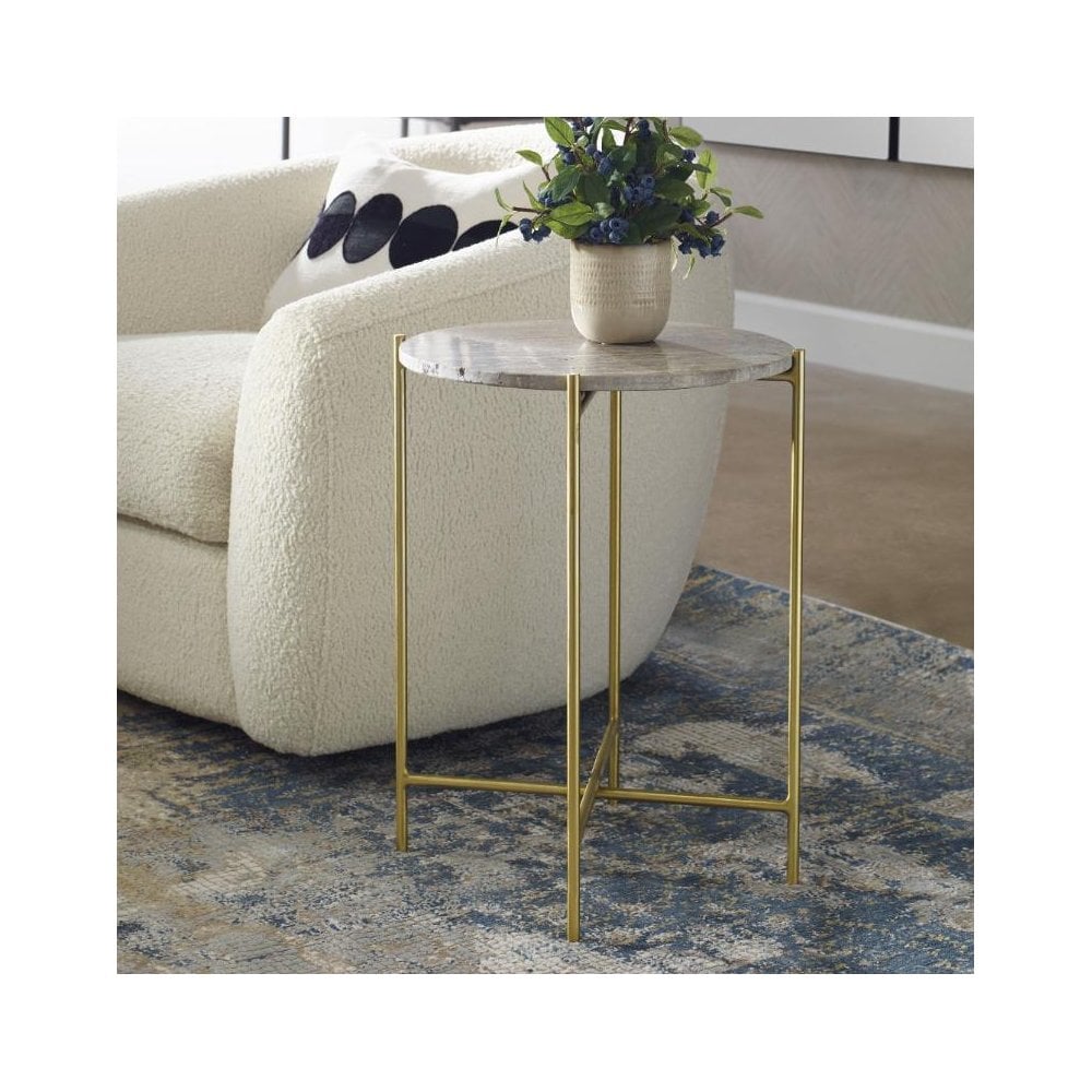 Travertine Top Side Table