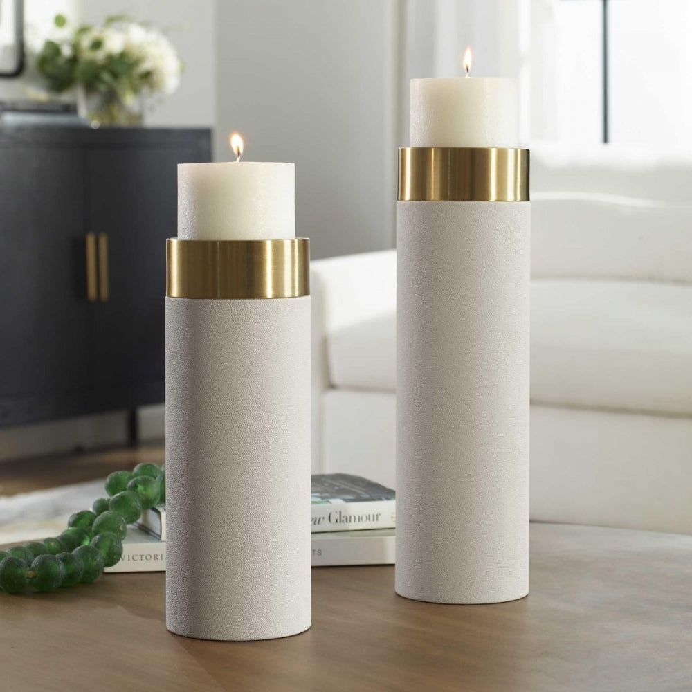 Wessex White Pillar Candleholders - Set of 2