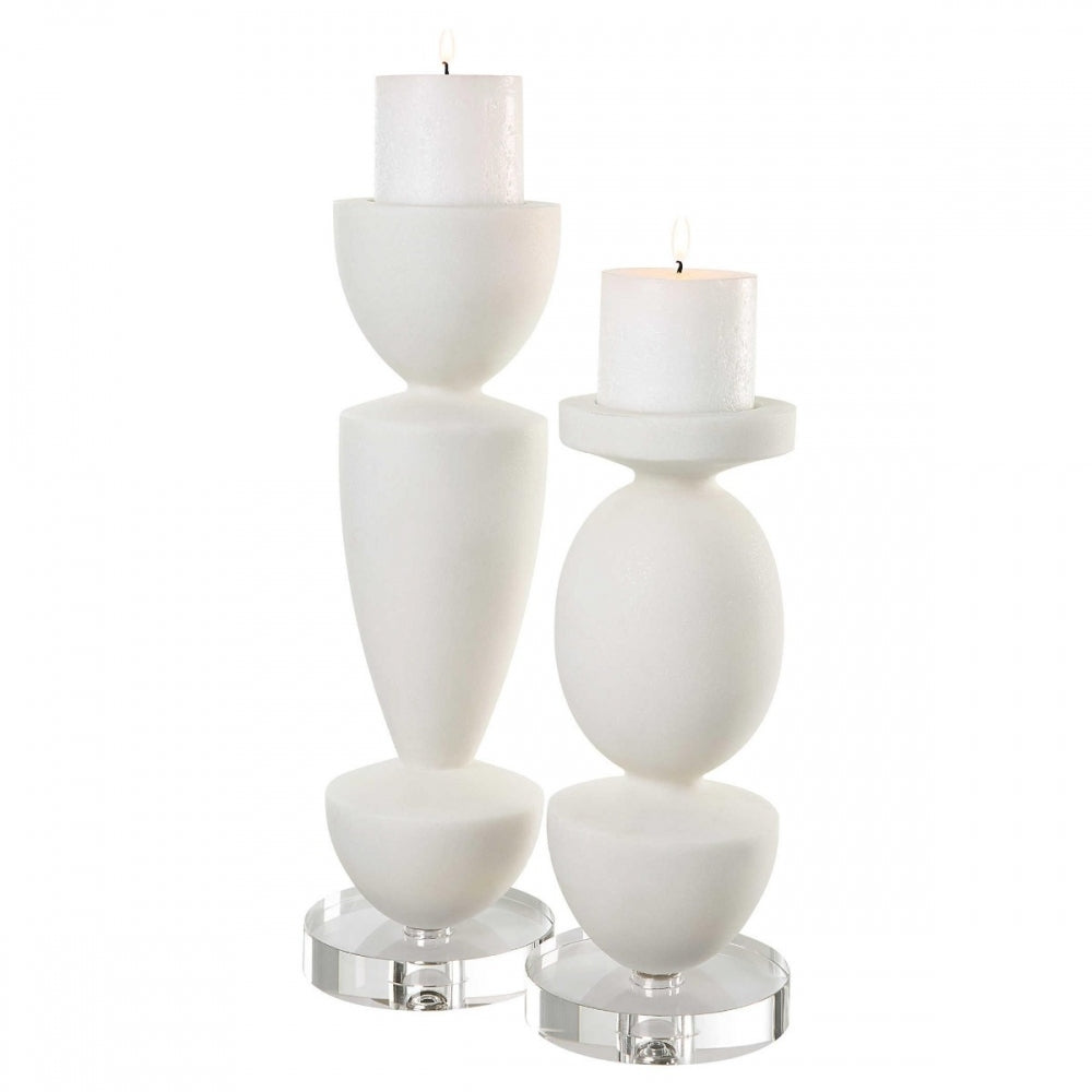 Lido White Stone Candleholders - Set of 2