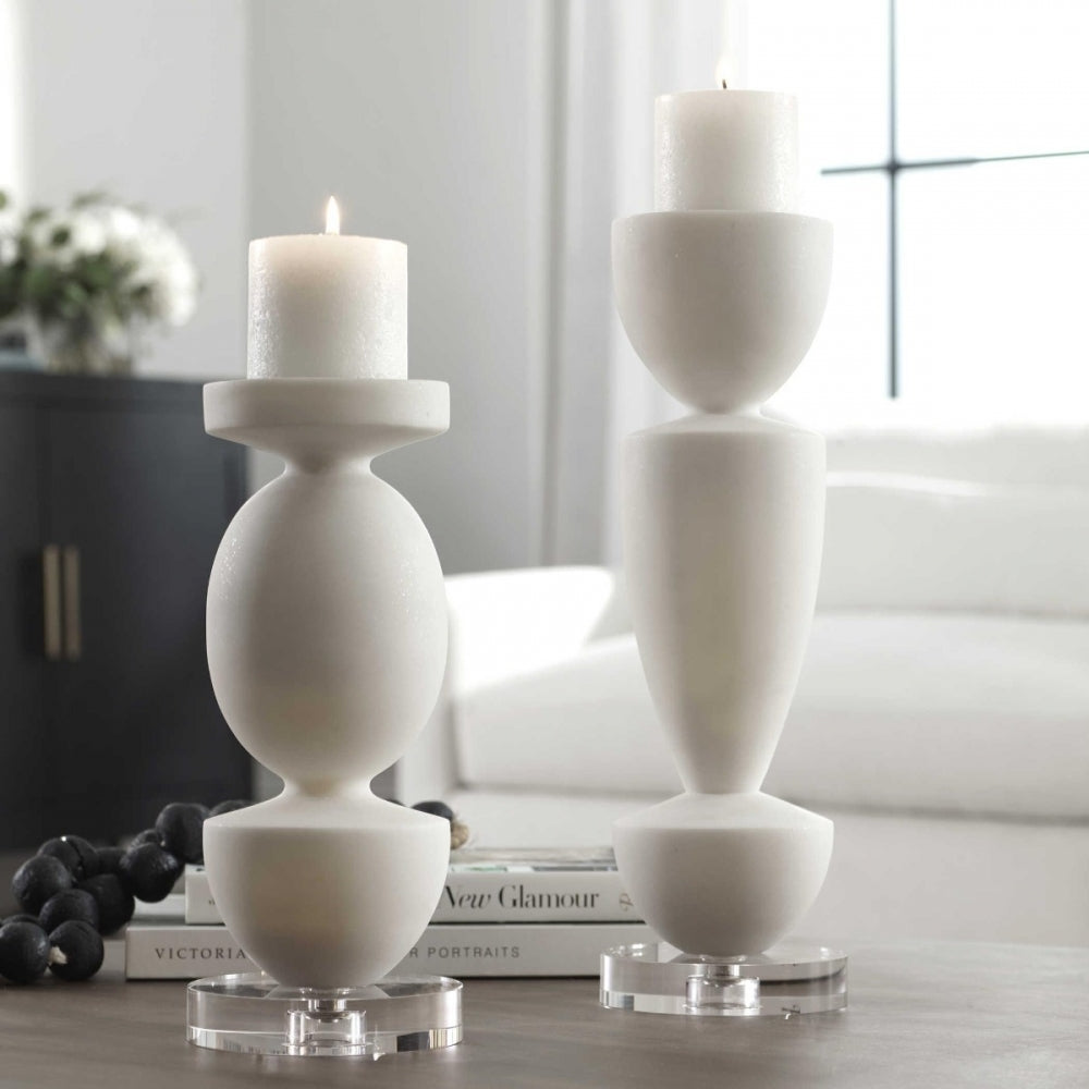Lido White Stone Candleholders - Set of 2