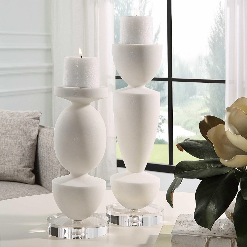 Lido White Stone Candleholders - Set of 2