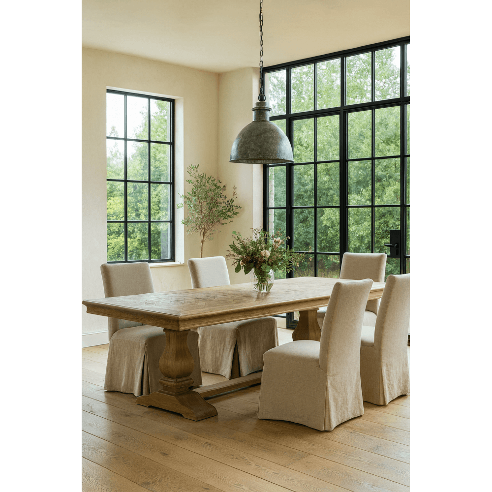 Bath Extending Oak Parquet Dining Table